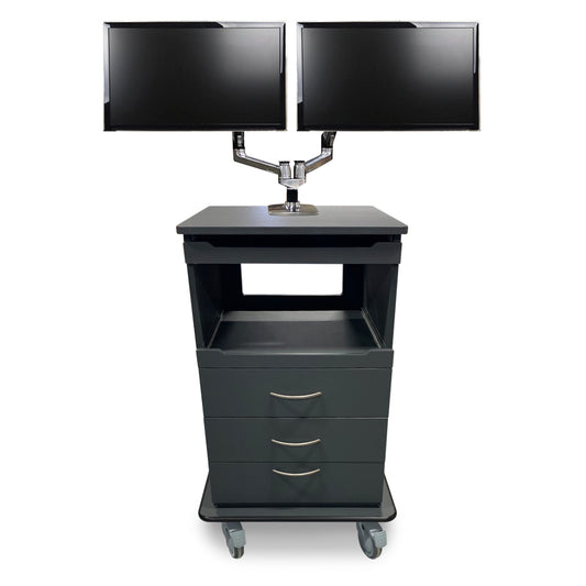 Station One Fetal Monitor Cart made from Antimicrobial Plastic and shown with the optional Dual Monitor Mount