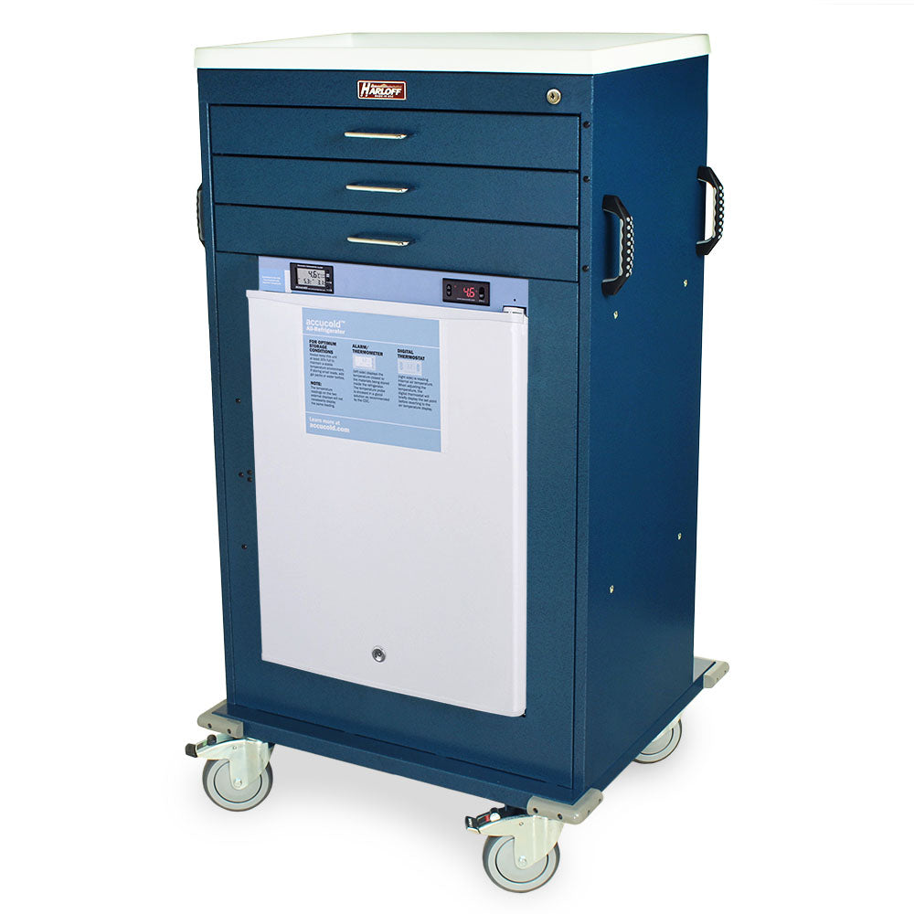 Mobile Vaccine Refrigerator Cart, Three Drawer, Key Lock